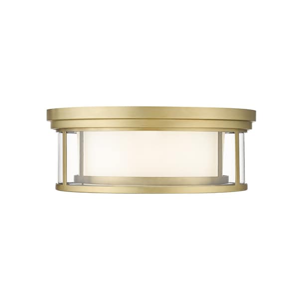 Willow 3 Light Flush Mount, Olde Brass & Inner White And Outer Clear